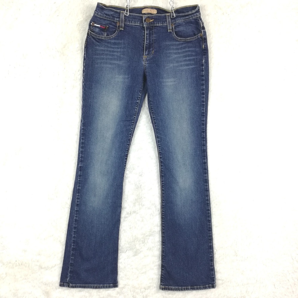 Vtg Tommy‎ Jeans Womens Boot Cut Blue Denim Whiskering Mid Rise Medium Wash 9